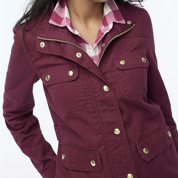J. Crew Burgundy Canvas Utility Jacket with Gold Buttons - Picture 1 of 3